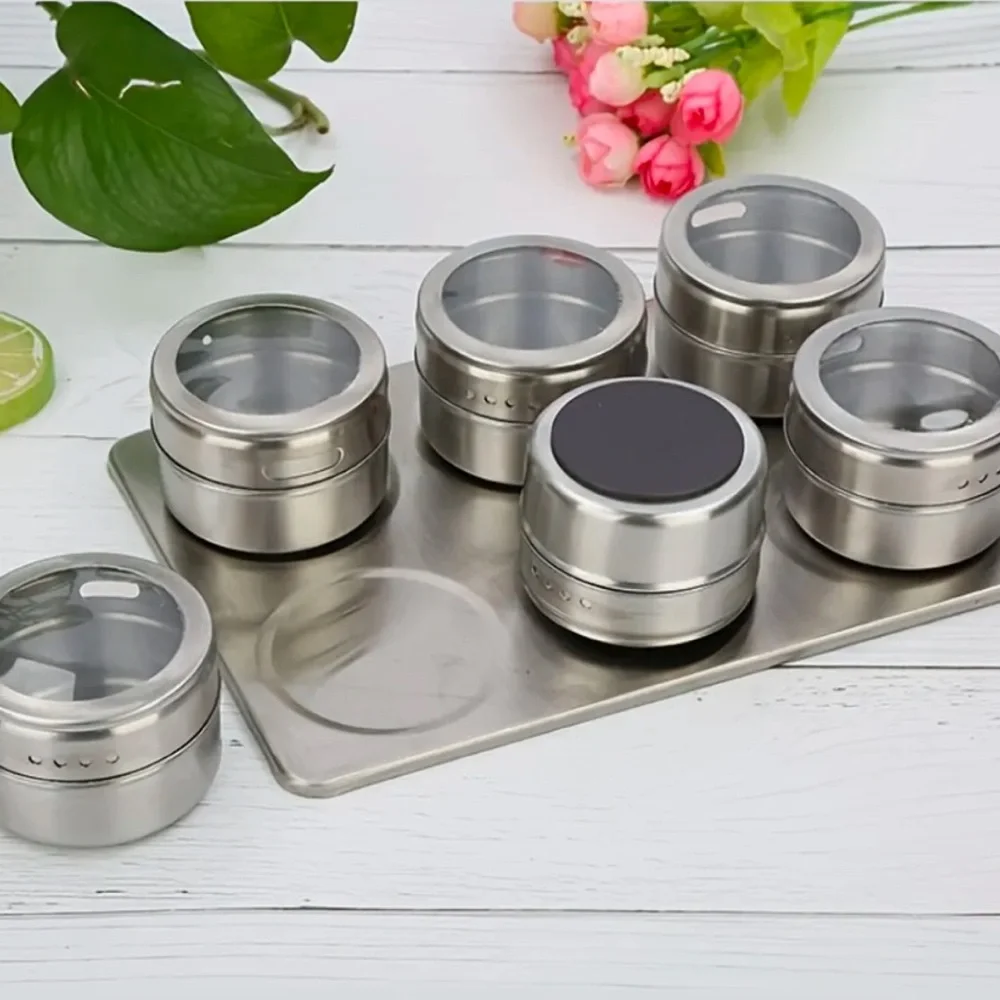 Stainless Steel Magnetic Spice Jars Set NIB